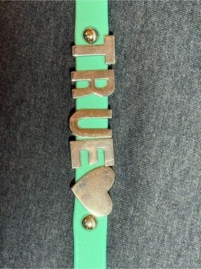 Aqua Green 'TRUE' Letter Bracelet with Heart Accent